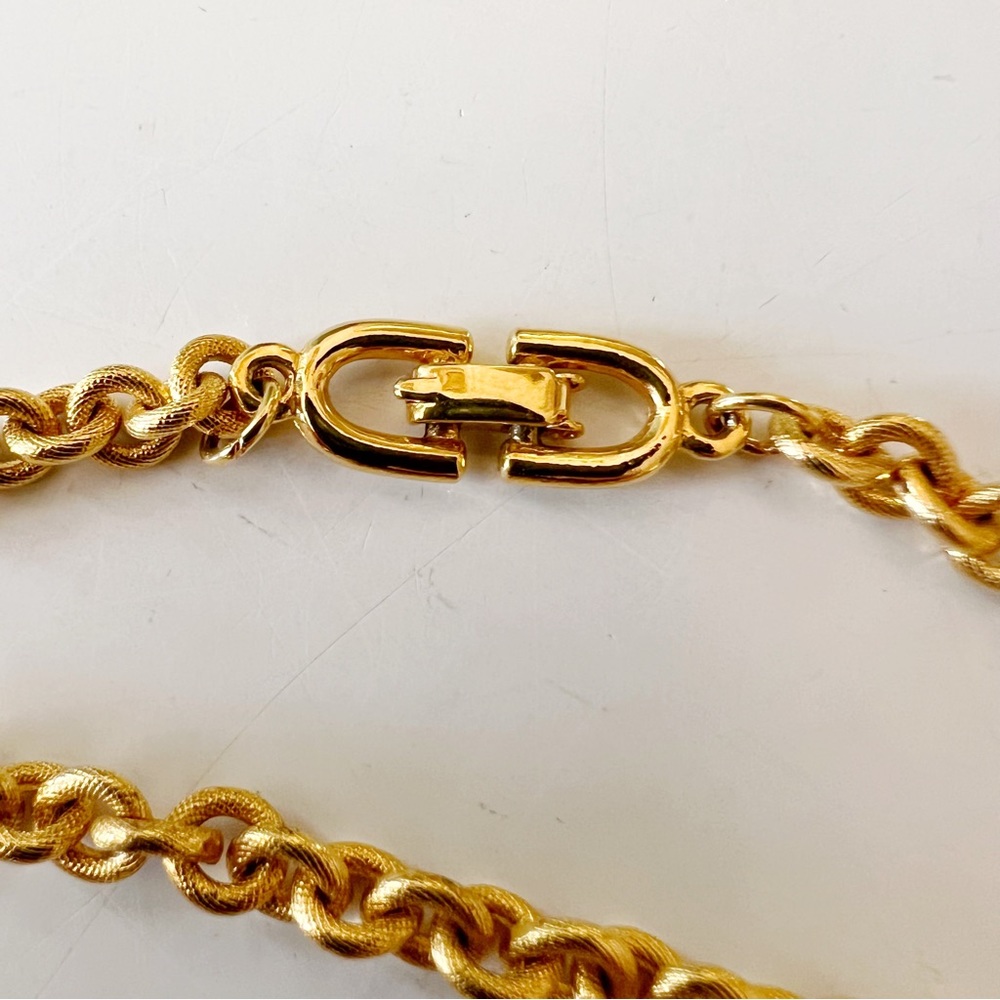 Vintage 60s Roget Necklace Gold White Metal Modernist MCM Pendant Chain - Picture 5 of 8